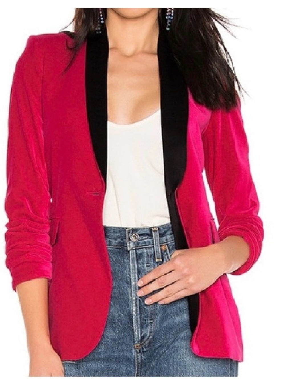 Alice + Olivia Fuchsia Blazer with Black Shawl Lapel